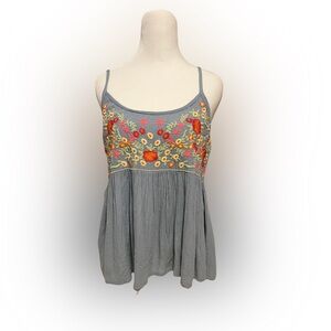 Sim & Sam Women’s Embroidered Tank Top Blue Gray Size Medium